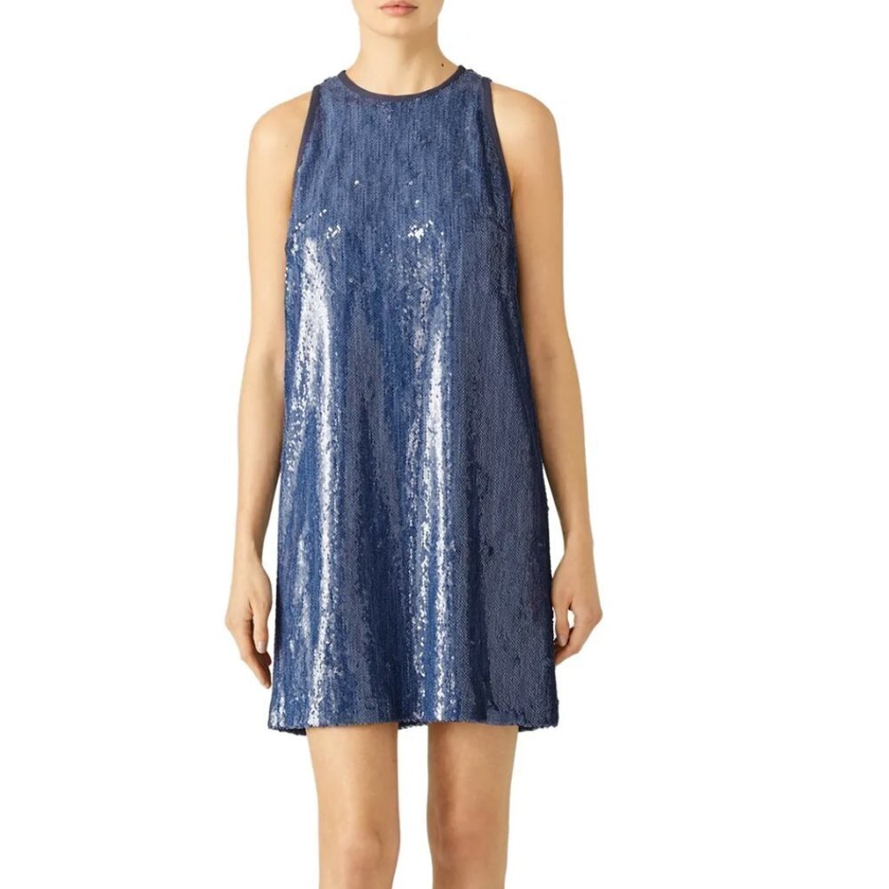 Carmen Marc Valvo Denim Sequin Shift Dress size 18